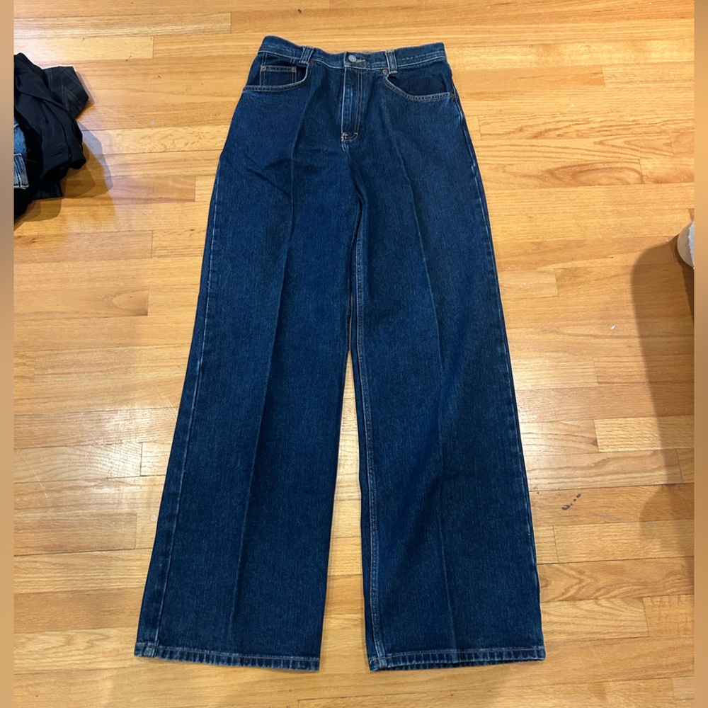 Vintage 90s Y2K Calvin Klein CK Dark Wash Denim Wide-Leg Jeans Size 20